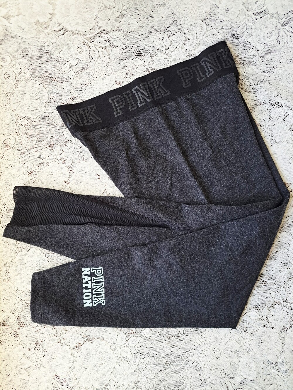 PINK Victoria's Secret Gray Mesh Panel Athletic Leggings Small